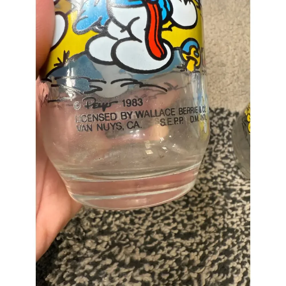 Smurf peyo 1983 set of 3‎ glasses handy harmony papa collectable vintage cartoon - Picture 2 of 6